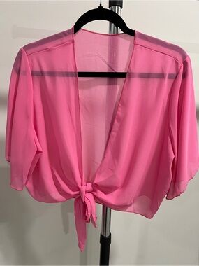 Sheer Pink Tie-Front Crop Top